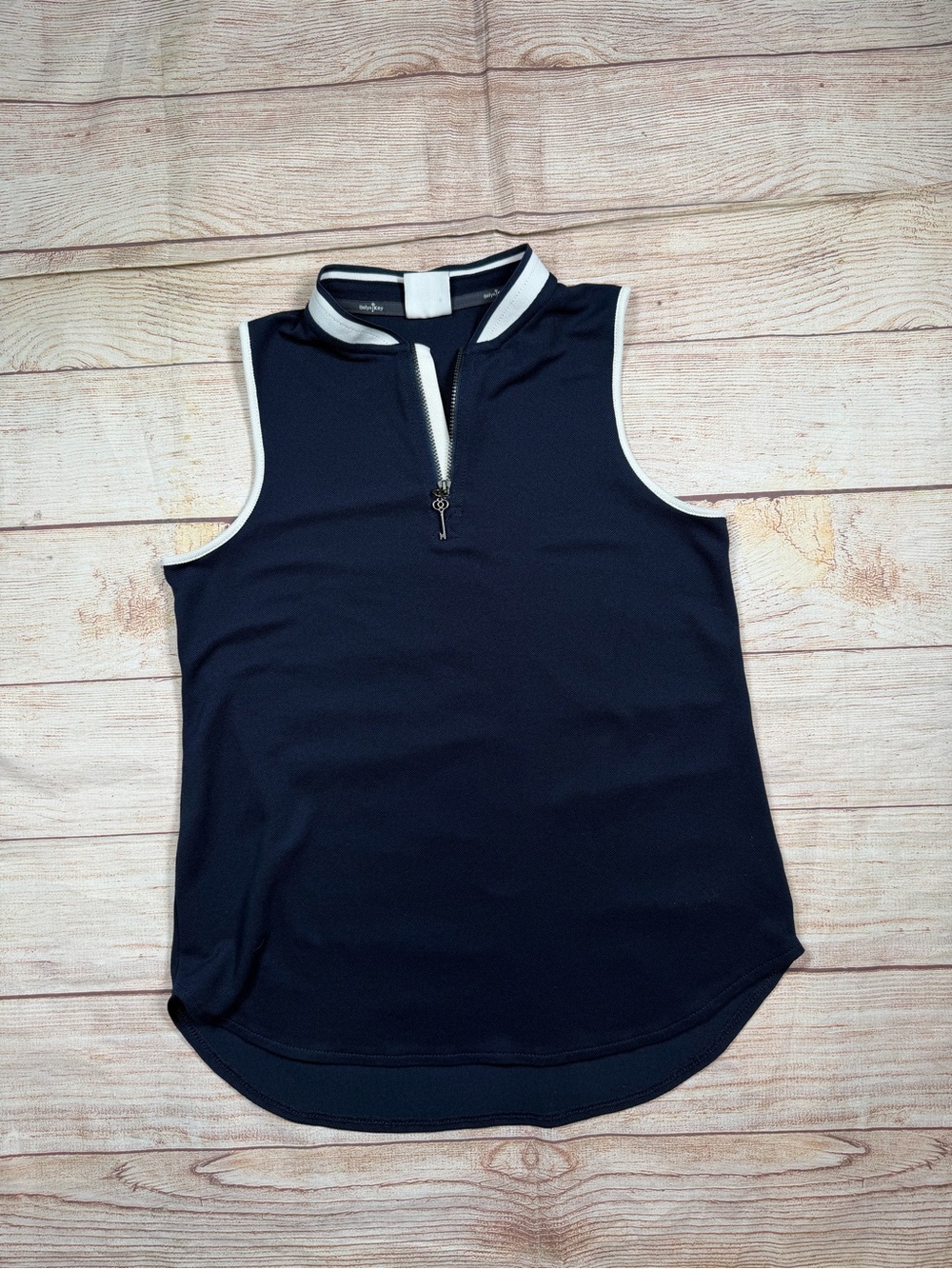 Belyn‎ Key Navy Tank Top White Trim and Front Zip Golf, Pickleball, Tennis Prep